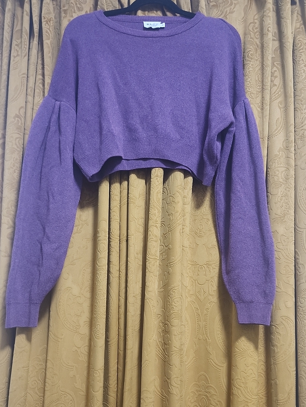 XS Maeve Violet Cropped Balloon-Sleeve Sweater NA-KD